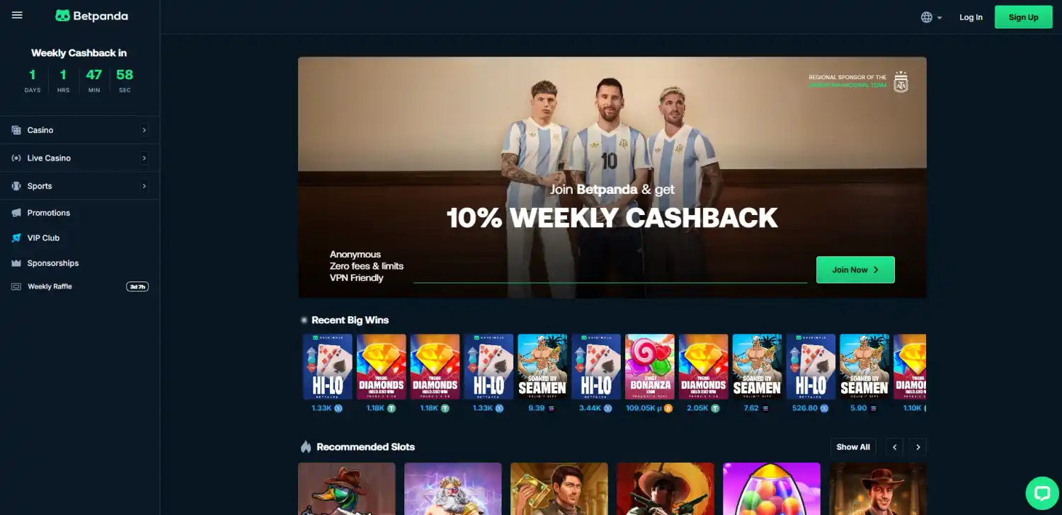Betpanda homepage with casino navigation and game browsing areas visible